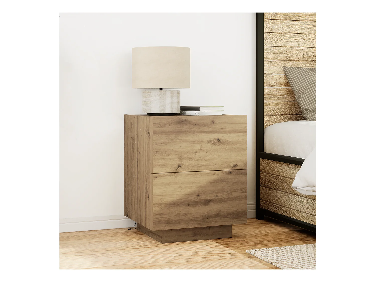 Tables de chevet avec lumières LED 2 pcs Chêne Artisan 45x40x55 cm