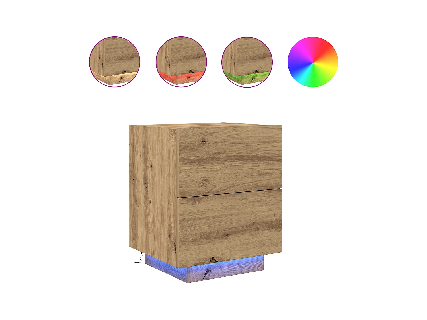 Tables de chevet avec lumières LED 2 pcs Chêne Artisan 45x40x55 cm