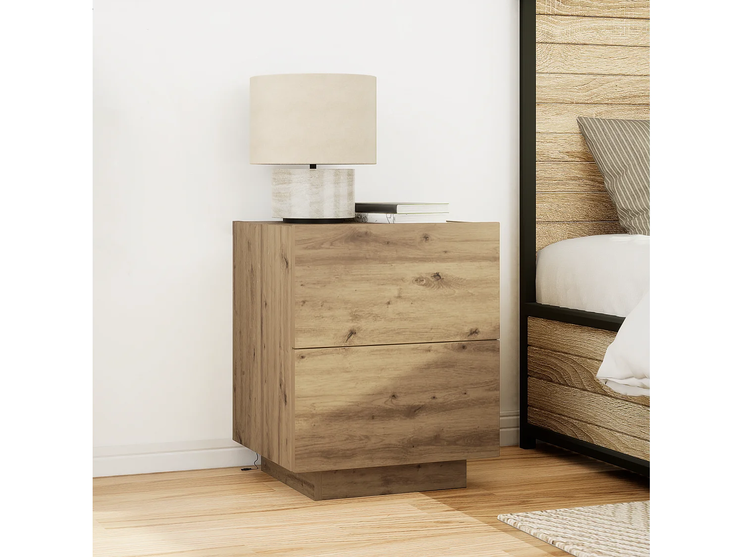 Tables de chevet avec lumières LED 2 pcs Chêne Artisan 45x40x55 cm