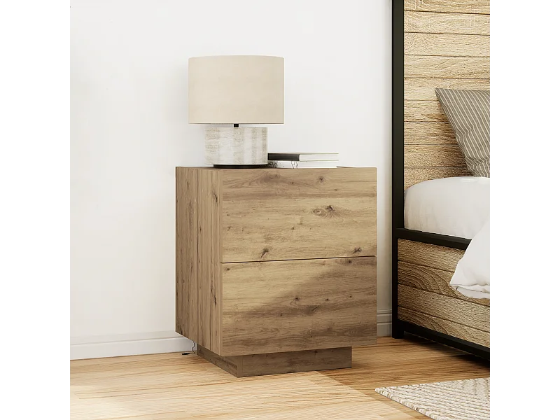 Tables de chevet avec lumières LED 2 pcs Chêne Artisan 45x40x55 cm