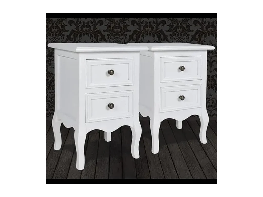 Table de chevet 2 pcs avec 2 tiroirs MDF Blanc