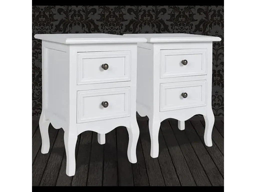 Table de chevet 2 pcs avec 2 tiroirs MDF Blanc
