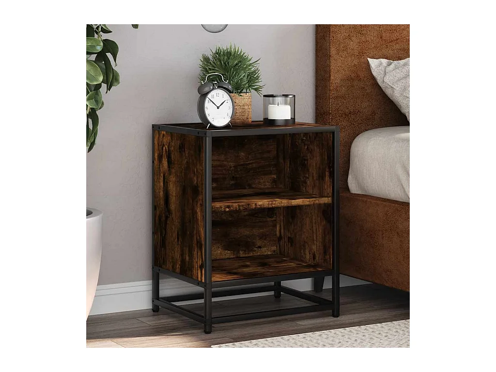 stuks nachtkastjes van gerookt eikenhout en metaal