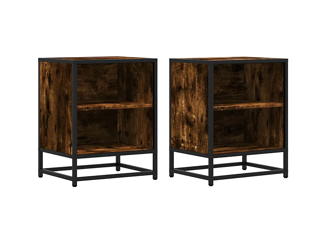 stuks nachtkastjes van gerookt eikenhout en metaal