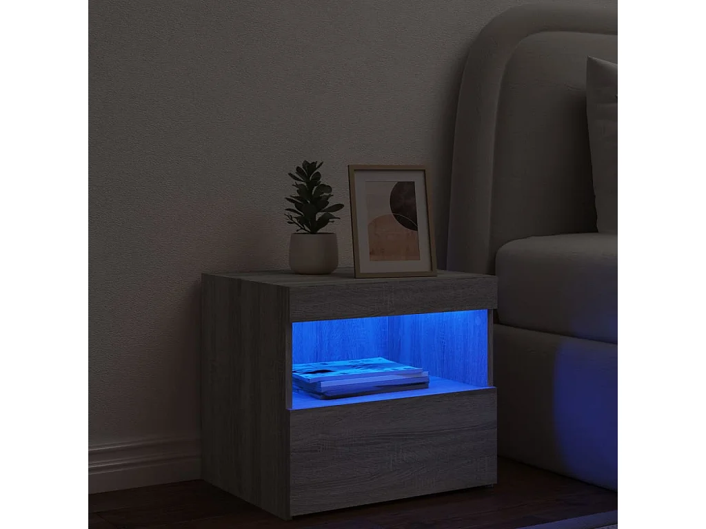 Table de chevet avec lumières LED sonoma gris 50x40x45 cm