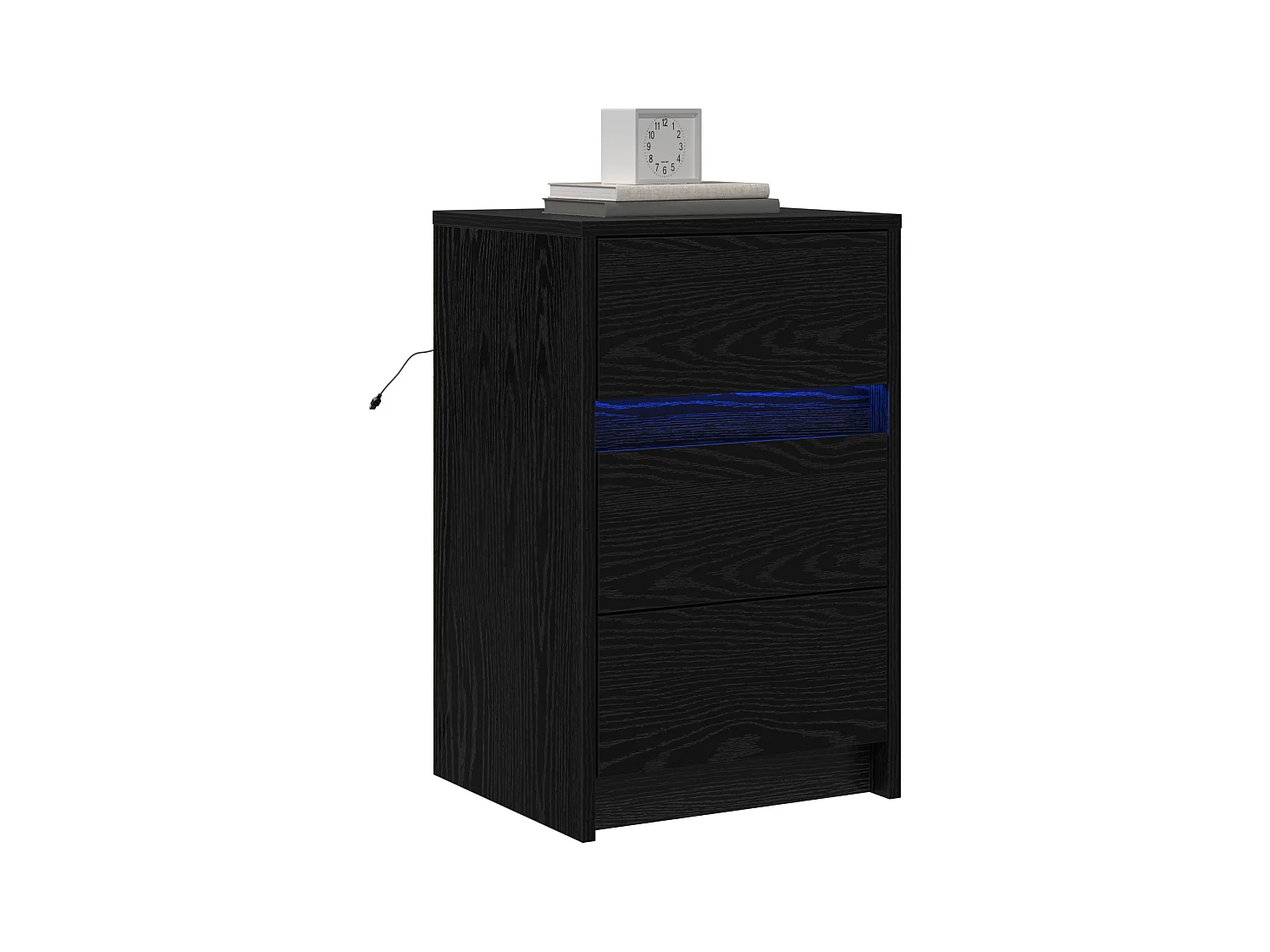 Comodino con luci a LED Rovere nero Legno ingegnerizzato