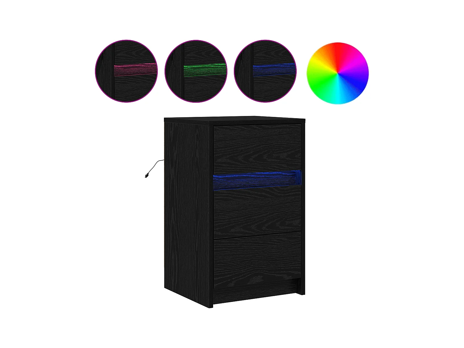 Table de chevet avec lumières LED Chêne noir Bois d'ingénierie