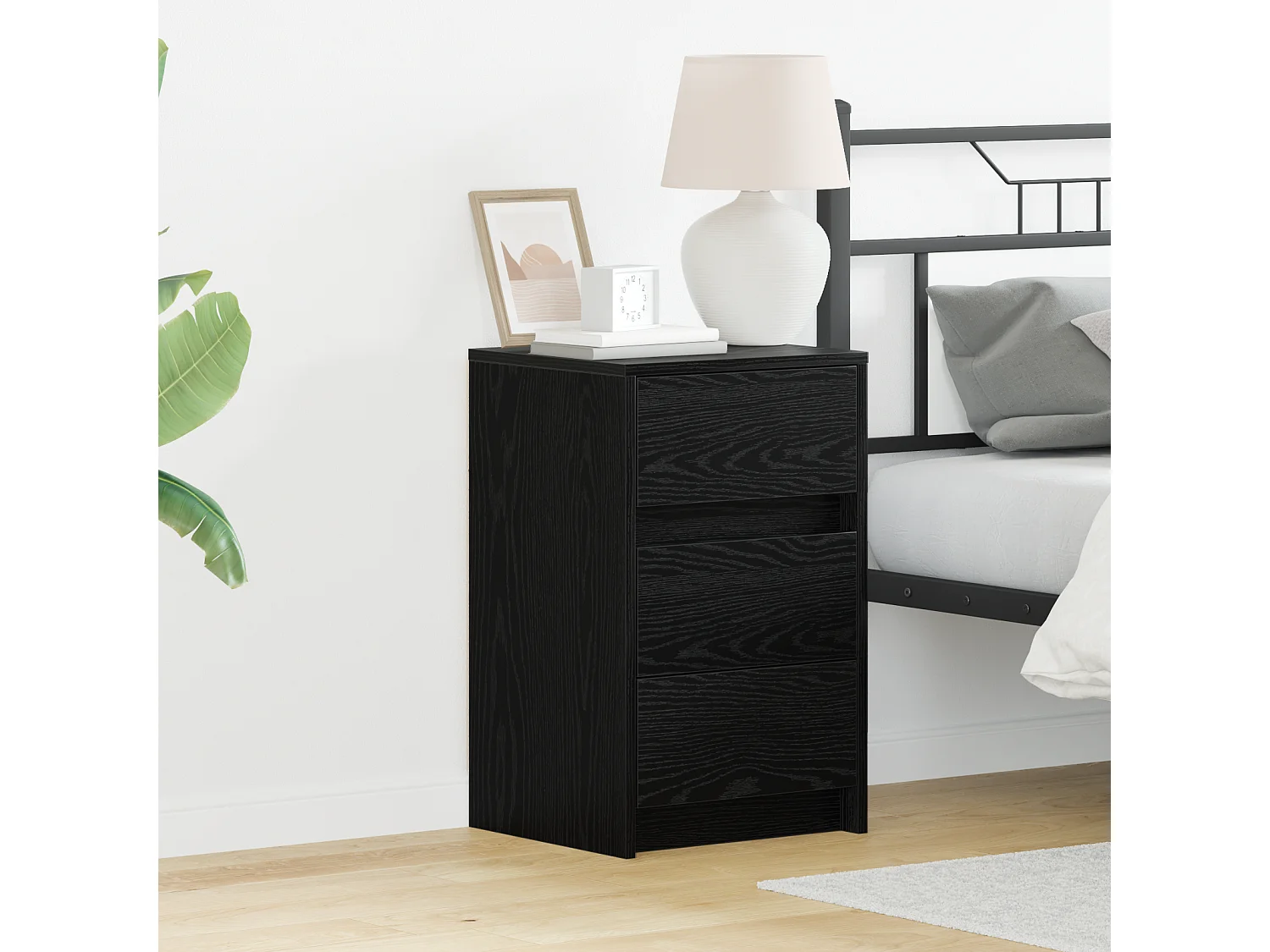 Table de chevet avec lumières LED Chêne noir Bois d'ingénierie