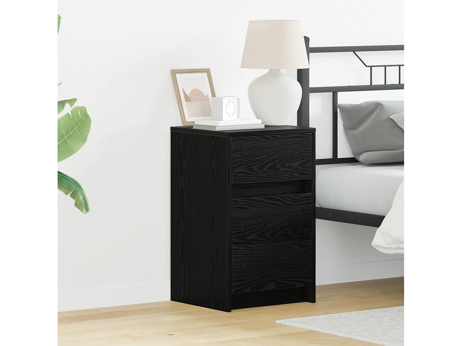 Table de chevet avec lumières LED Chêne noir Bois d'ingénierie