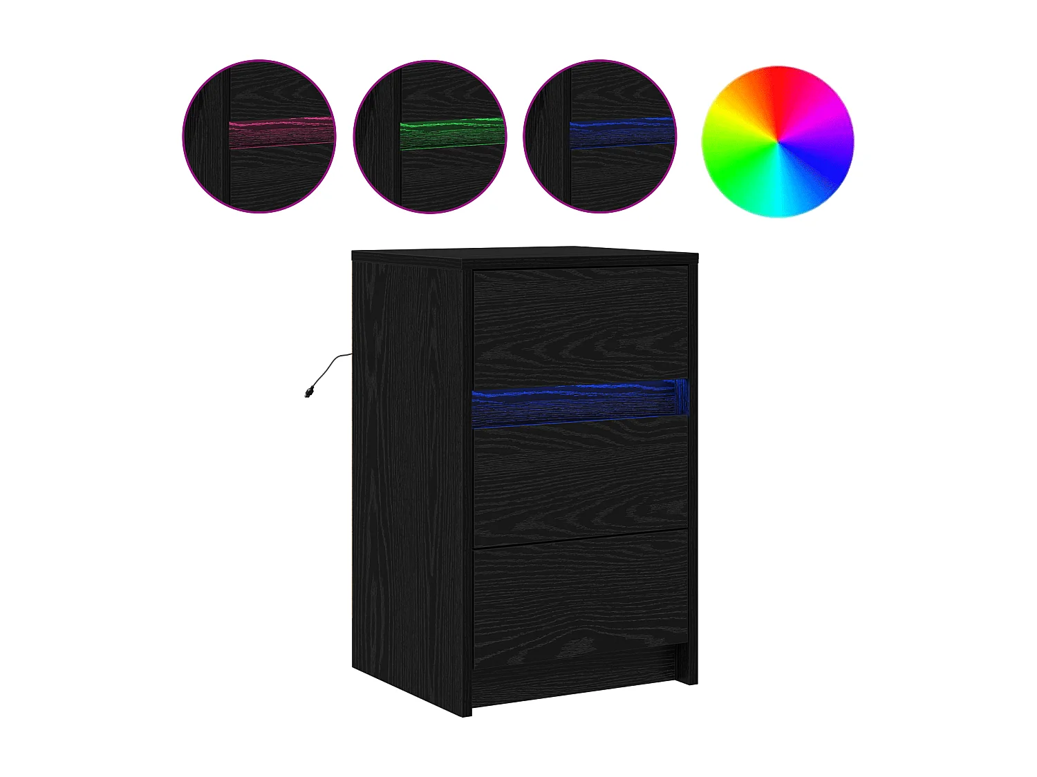 Table de chevet avec lumières LED Chêne noir Bois d'ingénierie