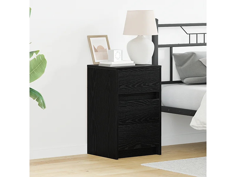 Table de chevet avec lumières LED Chêne noir Bois d'ingénierie