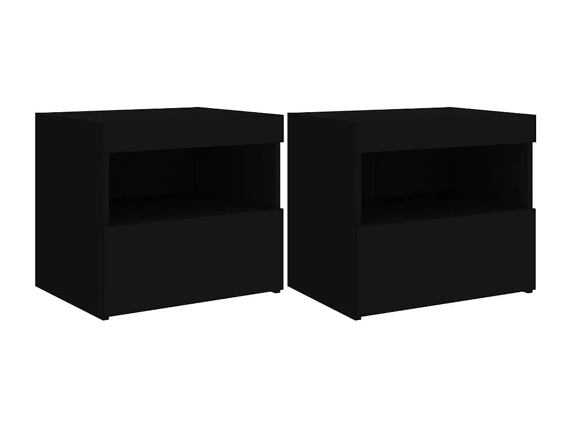 Tables de chevet avec lumières LED 2 pcs noir 50x40x45 cm