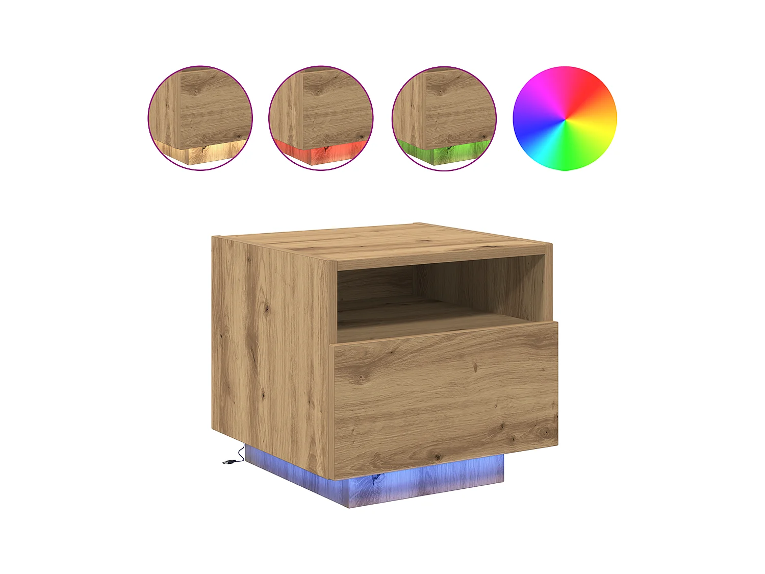 Nachtkastjes met LED-verlichting 2 stuks Handgemaakt eikenhout 40x39x37 cm