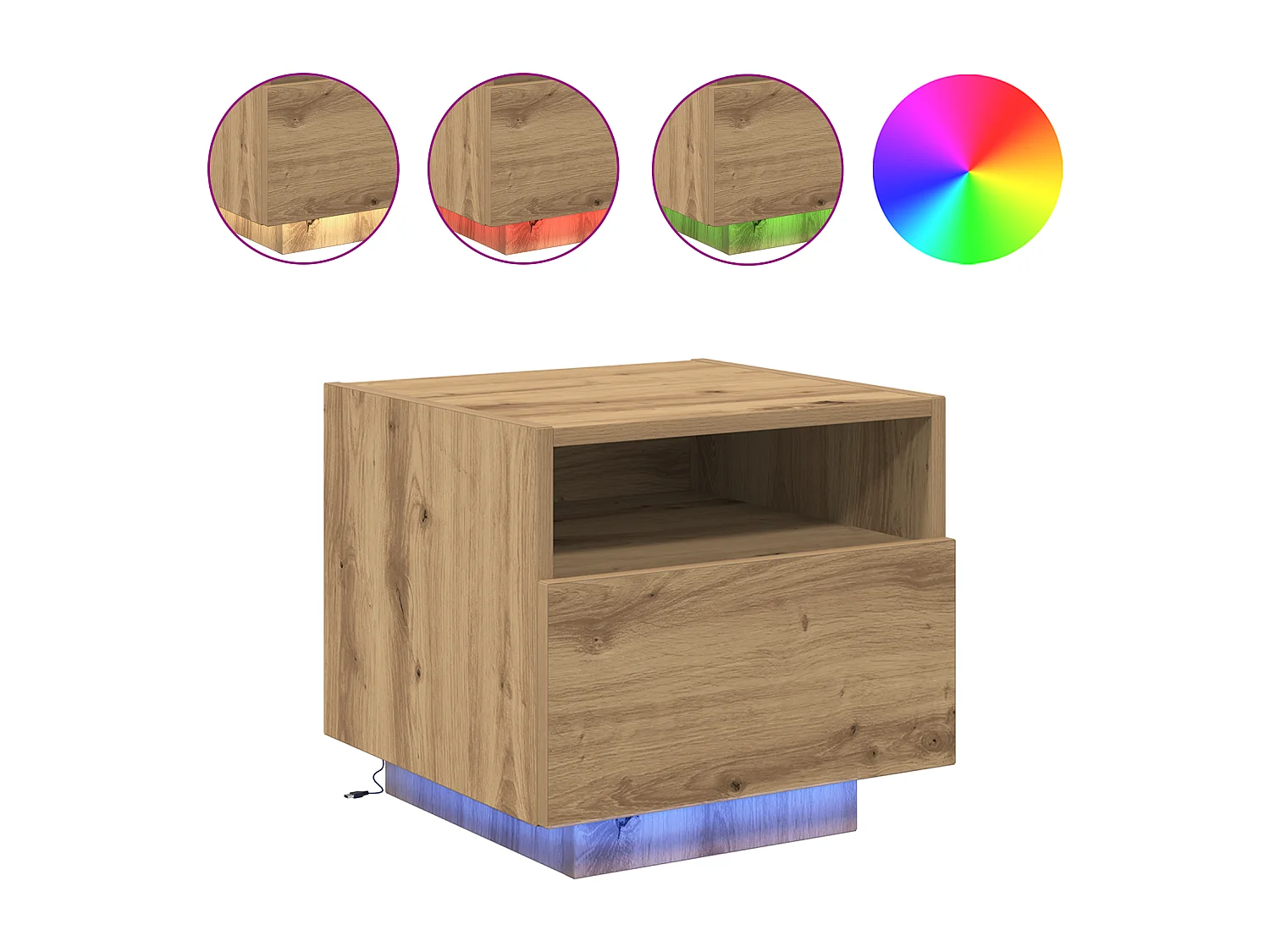 Nachtkastjes met LED-verlichting 2 stuks Handgemaakt eikenhout 40x39x37 cm