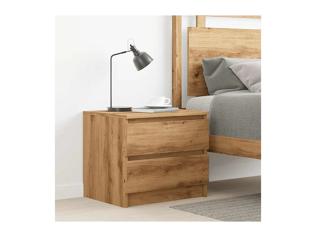 Table de chevet chêne artisanal 50x40x43.5 cm bois d’ingénierie