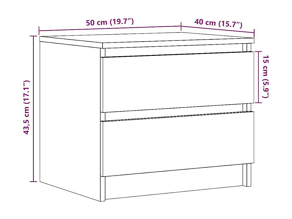 Table de chevet chêne artisanal 50x40x43.5 cm bois d’ingénierie