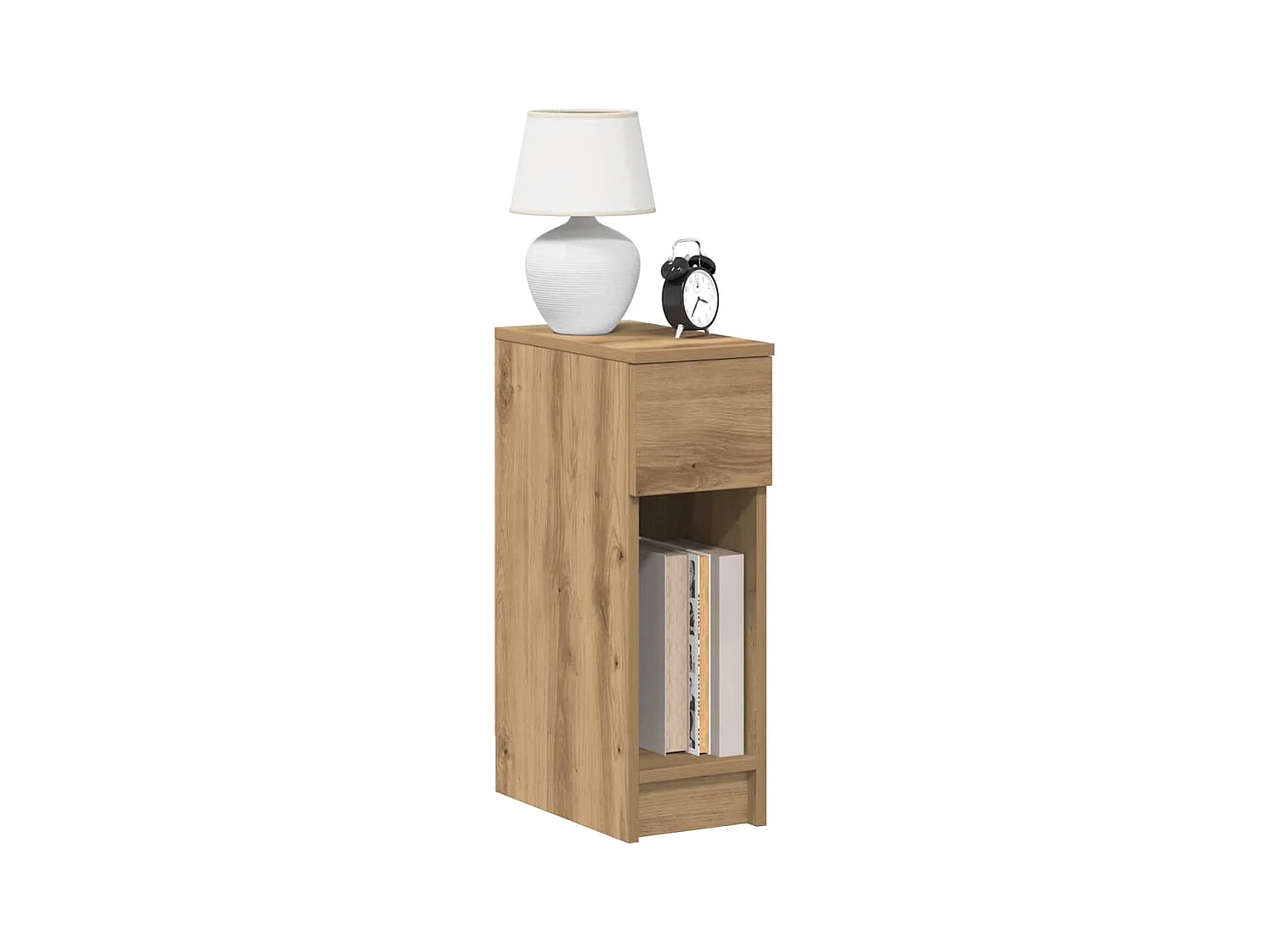 Comodino con cassetto, rovere lavorato a mano, 20x36x60 cm
