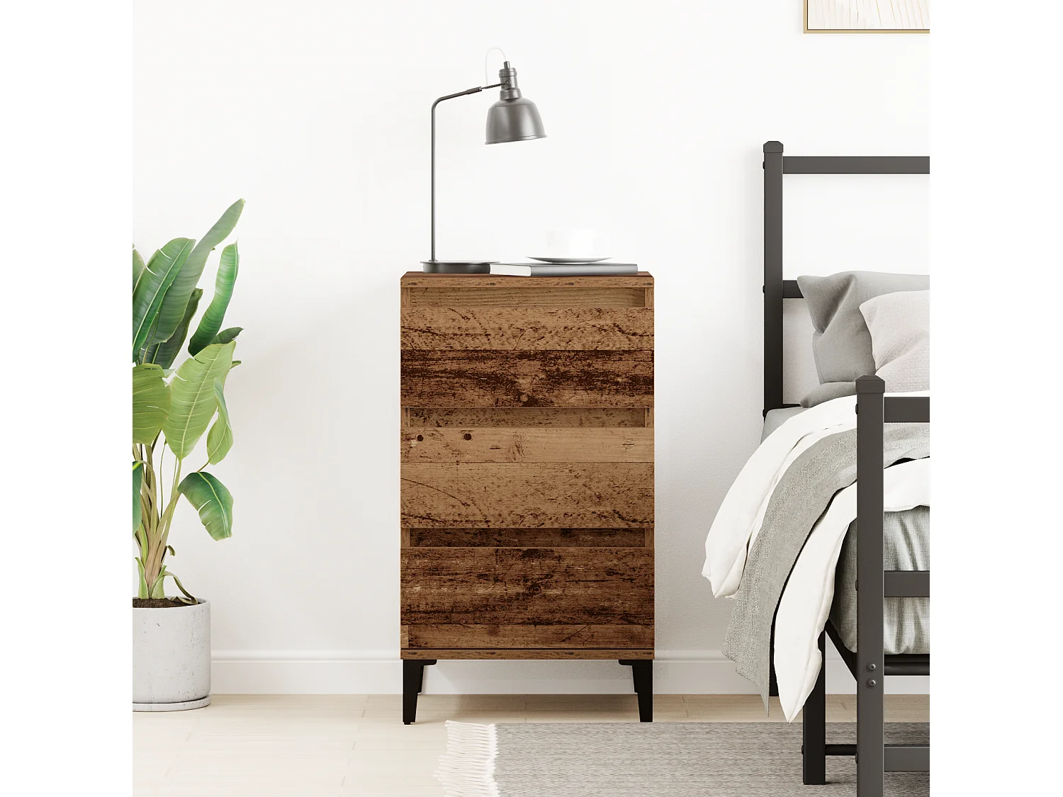 Table de chevet en vieux bois 40x35x70 cm en bois aggloméré