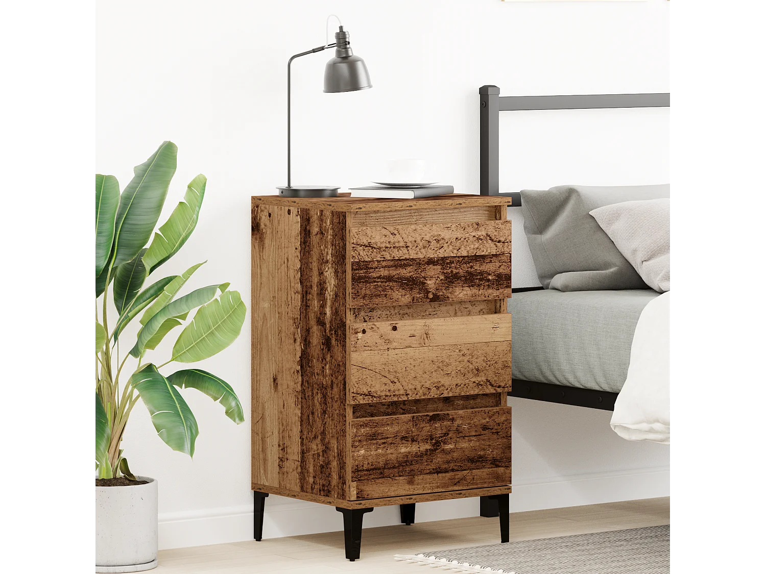 Table de chevet en vieux bois 40x35x70 cm en bois aggloméré