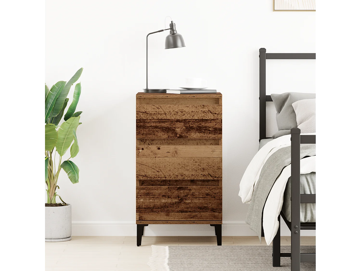 Table de chevet en vieux bois 40x35x70 cm en bois aggloméré