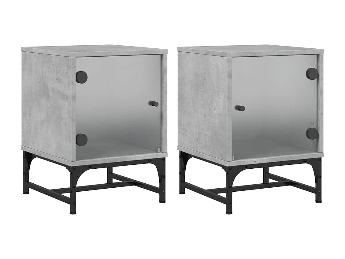 Tables de chevet et portes vitrées 2 pcs gris béton 35x37x50 cm