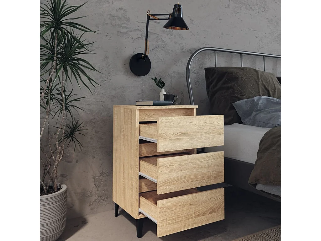Comodino con gambe in metallo in rovere Sonoma 40x35x69 cm