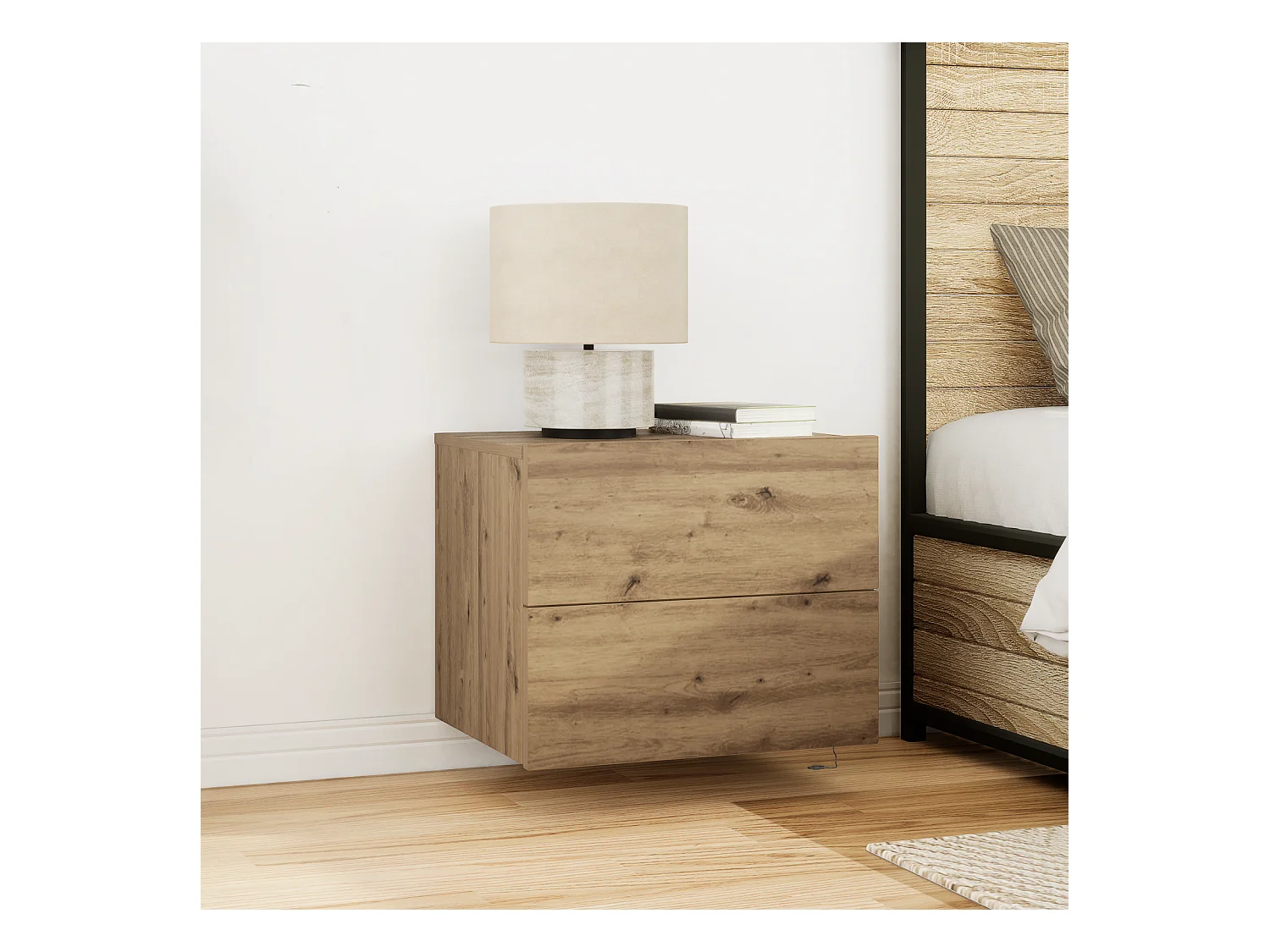 Table de chevet avec LED en chêne artisanal 50x39x41 cm