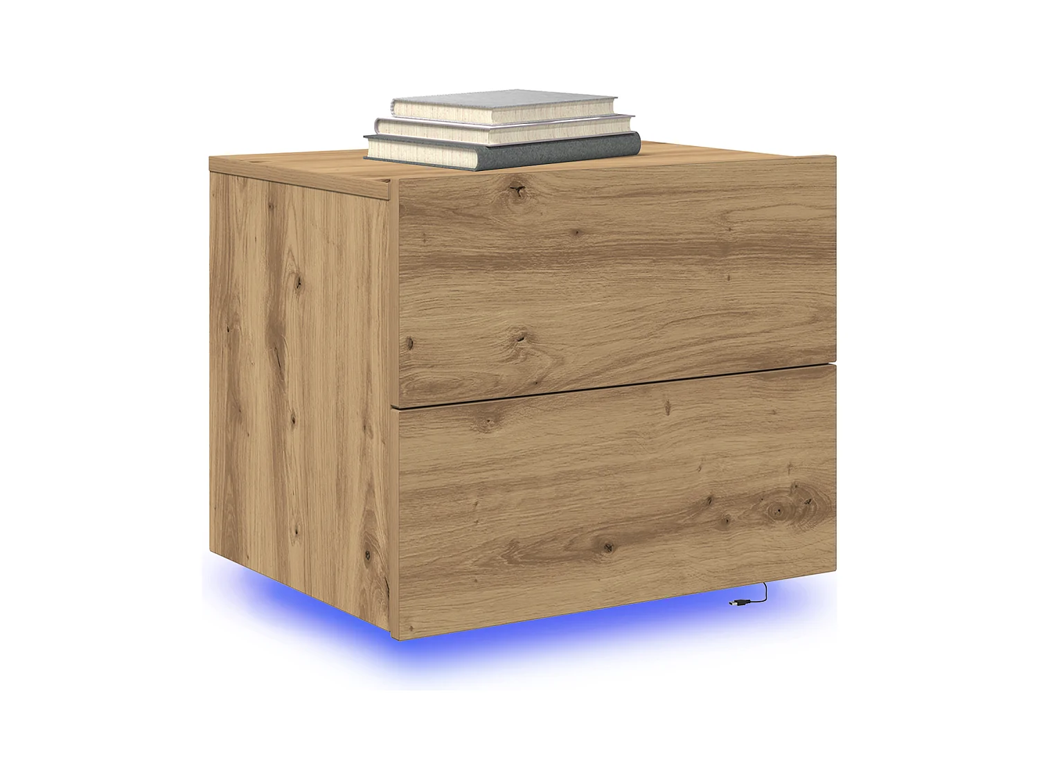 Table de chevet avec LED en chêne artisanal 50x39x41 cm