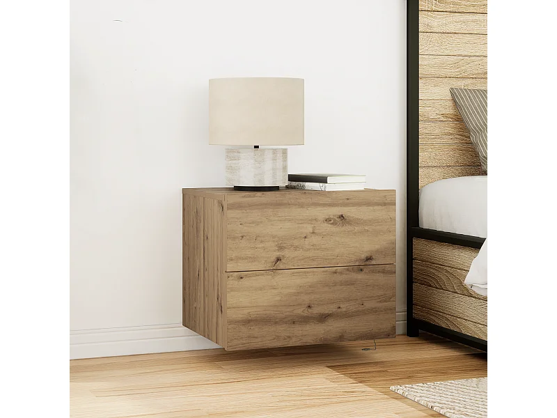 Comodino con LED in rovere lavorato a mano 50x39x41 cm