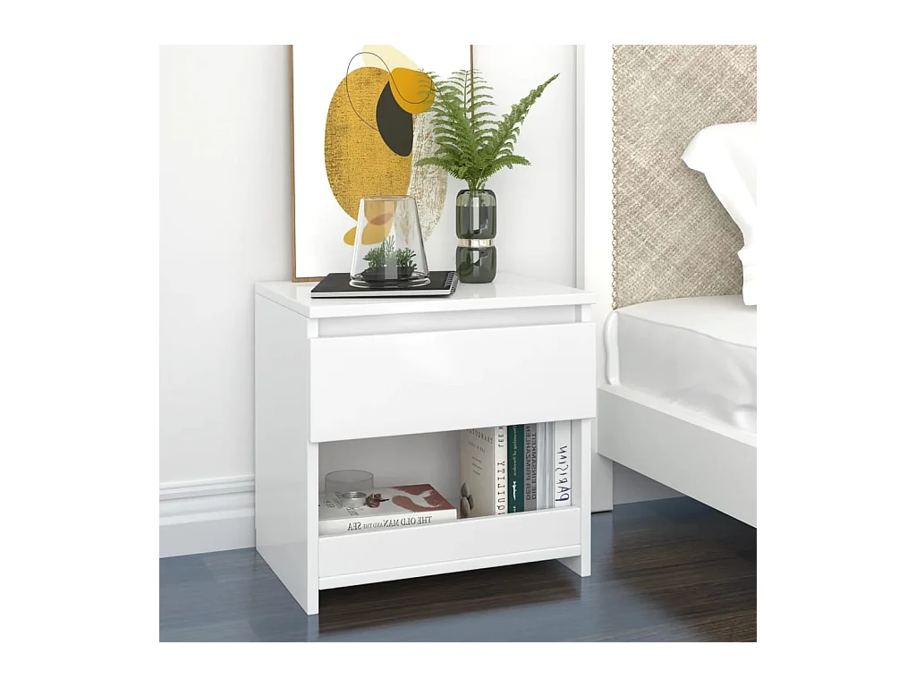 Table de chevet blanc brillant 40x30x39 cm bois d’ingénierie