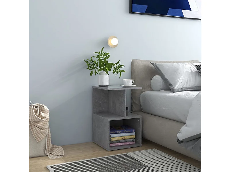 Table de chevet gris béton 35x35x55 cm bois d'ingénierie
