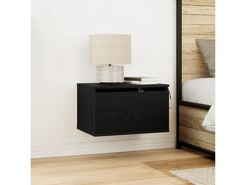 Comodini con luci LED 2 pezzi da parete in rovere nero