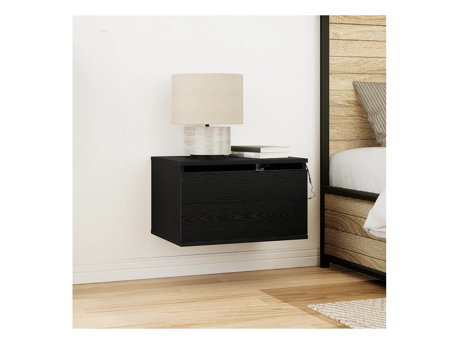 Nachtkastjes met LED-verlichting 2 stuks wandmontage in zwarte eik