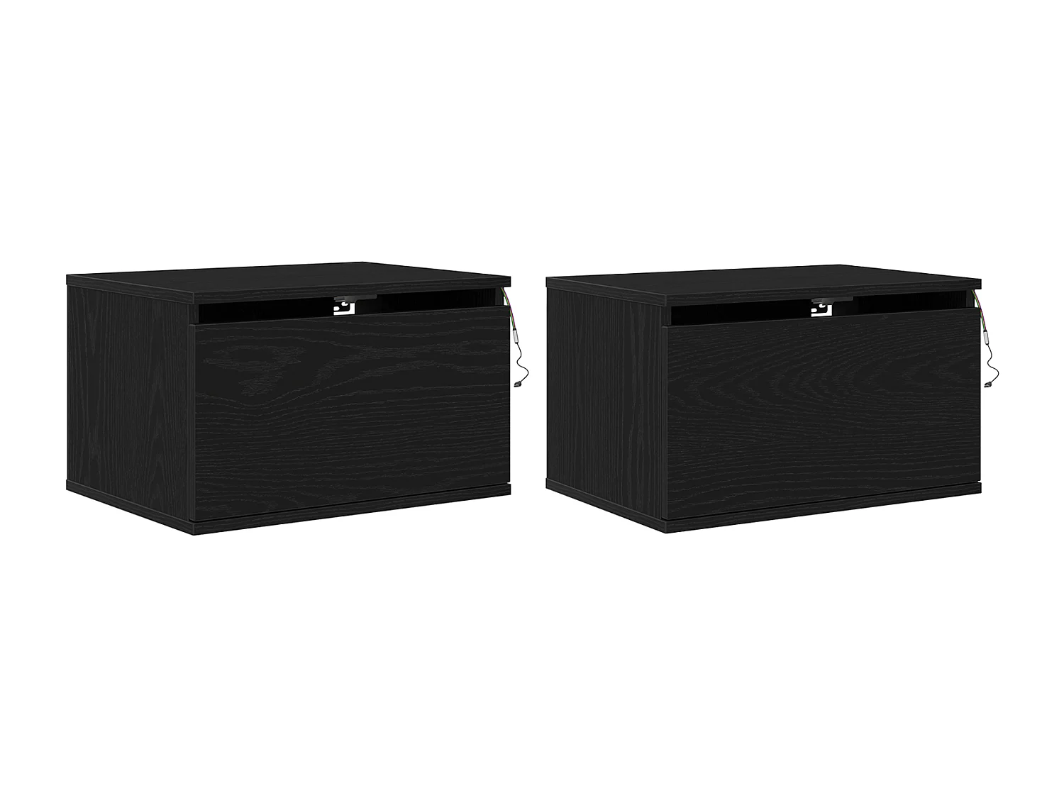 Armoires de chevet avec lumières LED 2 pcs murales en chêne noir