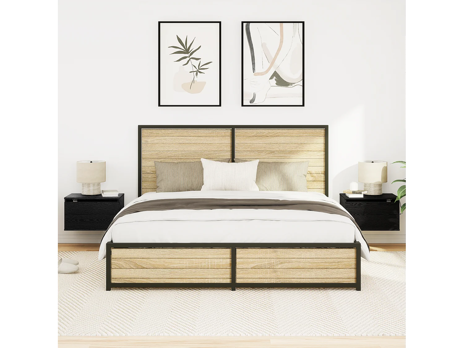 Nachtkastjes met LED-verlichting 2 stuks wandmontage in zwarte eik