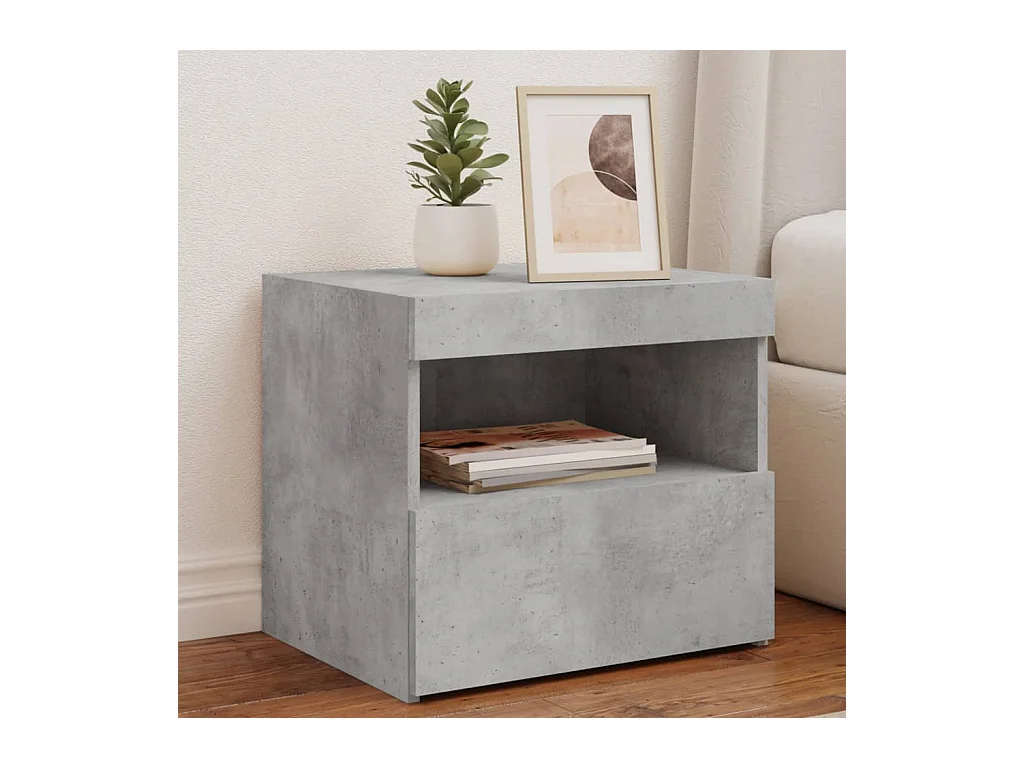 Table de chevet avec lumières LED gris béton 50x40x45 cm