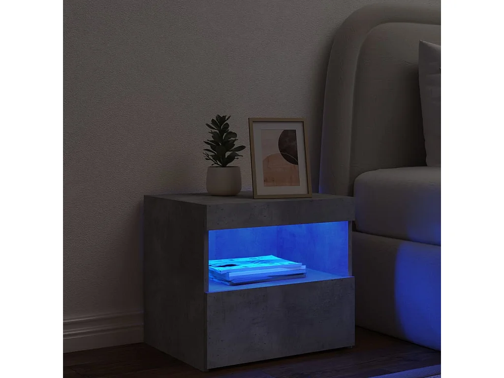 Table de chevet avec lumières LED gris béton 50x40x45 cm