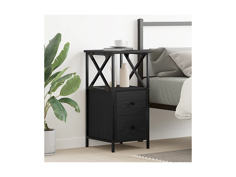 Comodino in rovere nero 34x35,5x70 cm in truciolare