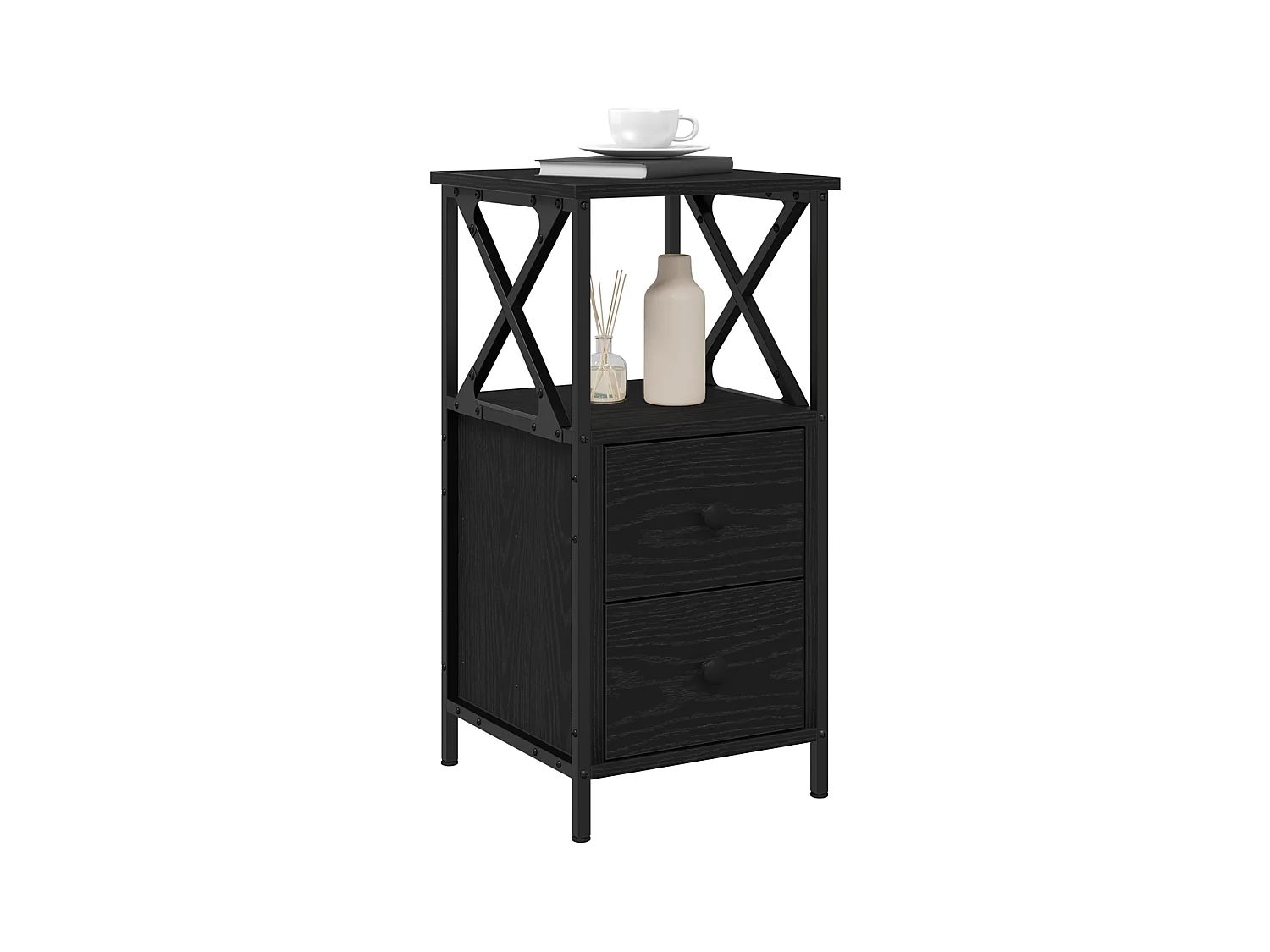 Nachtkastje van zwart eikenhout 34x35,5x70 cm in spaanplaat