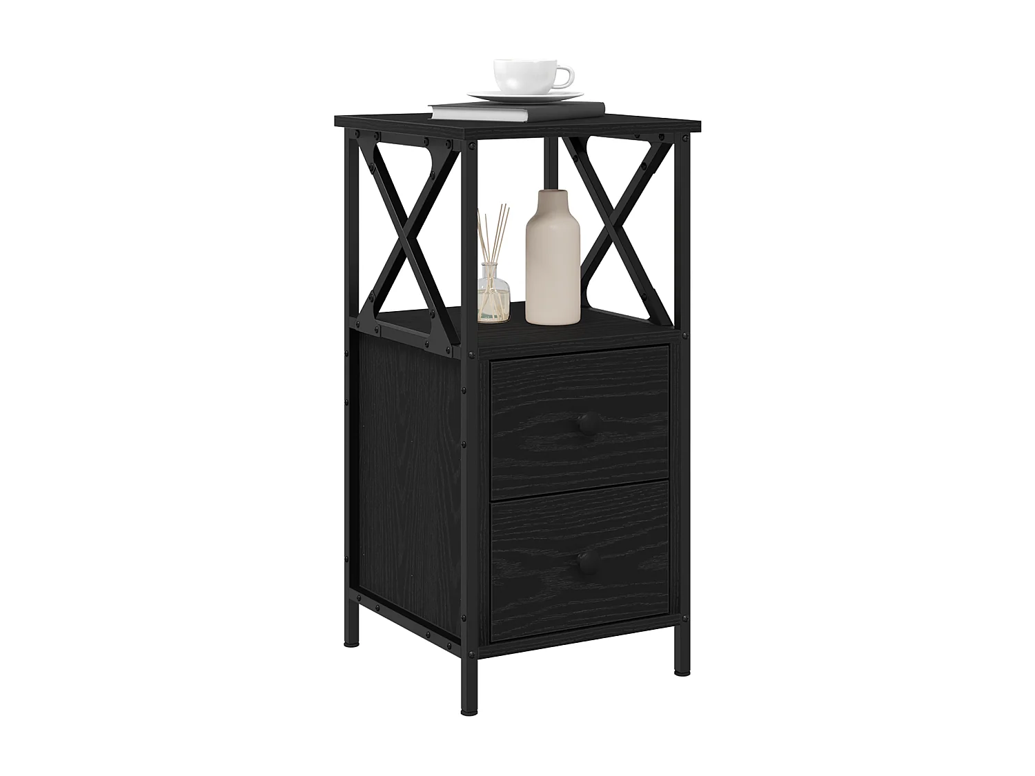 Table de chevet Noir Chêne 34x35,5x70 cm en bois aggloméré