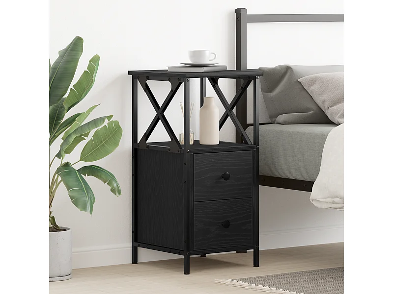 Table de chevet Noir Chêne 34x35,5x70 cm en bois aggloméré