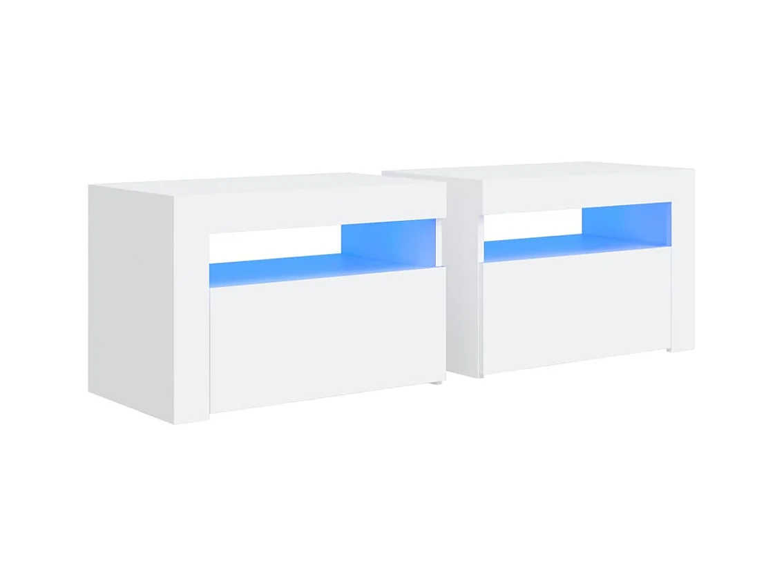 Comodini 2 pz con LED Bianco 60x35x40 cm