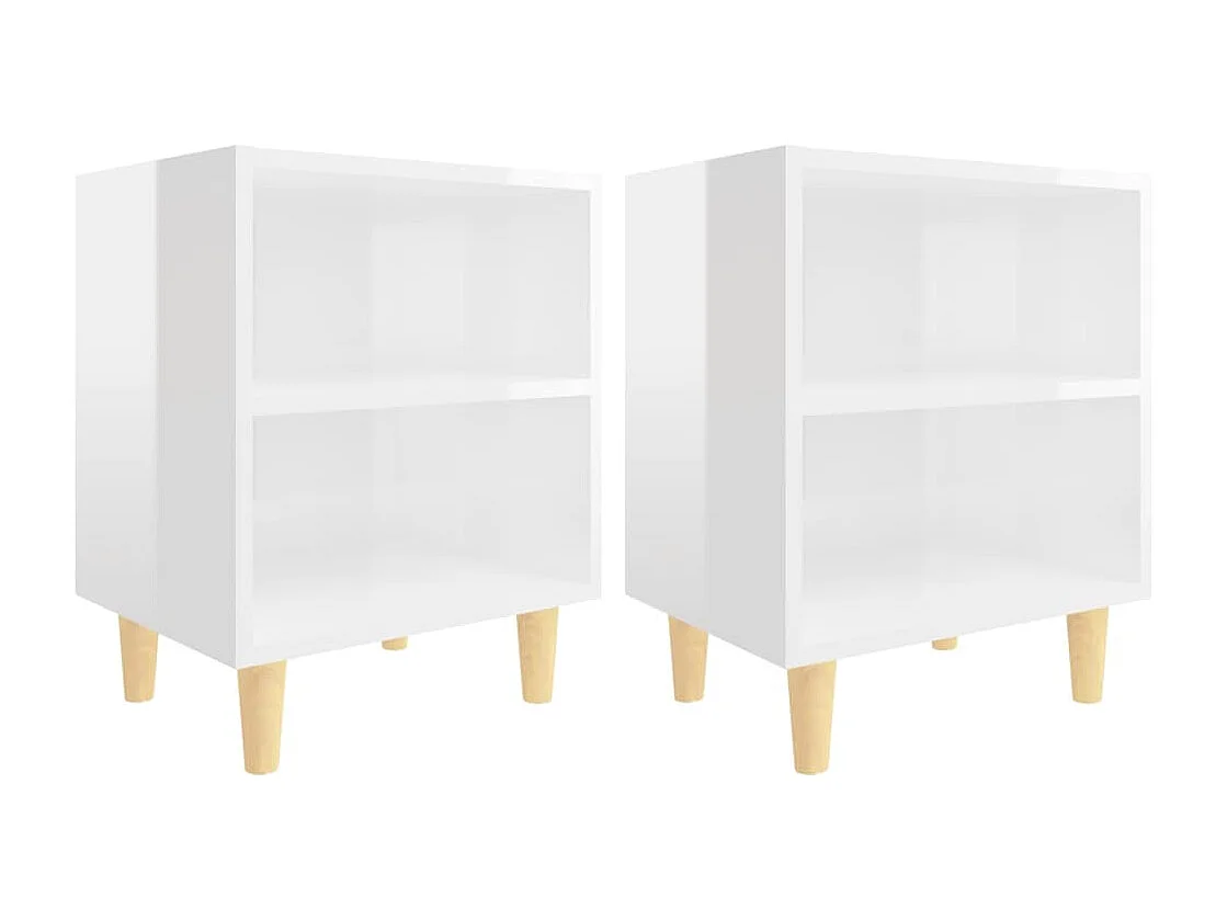 Tables de chevet pieds en bois 2 pcs Blanc brillant 40x30x50 cm