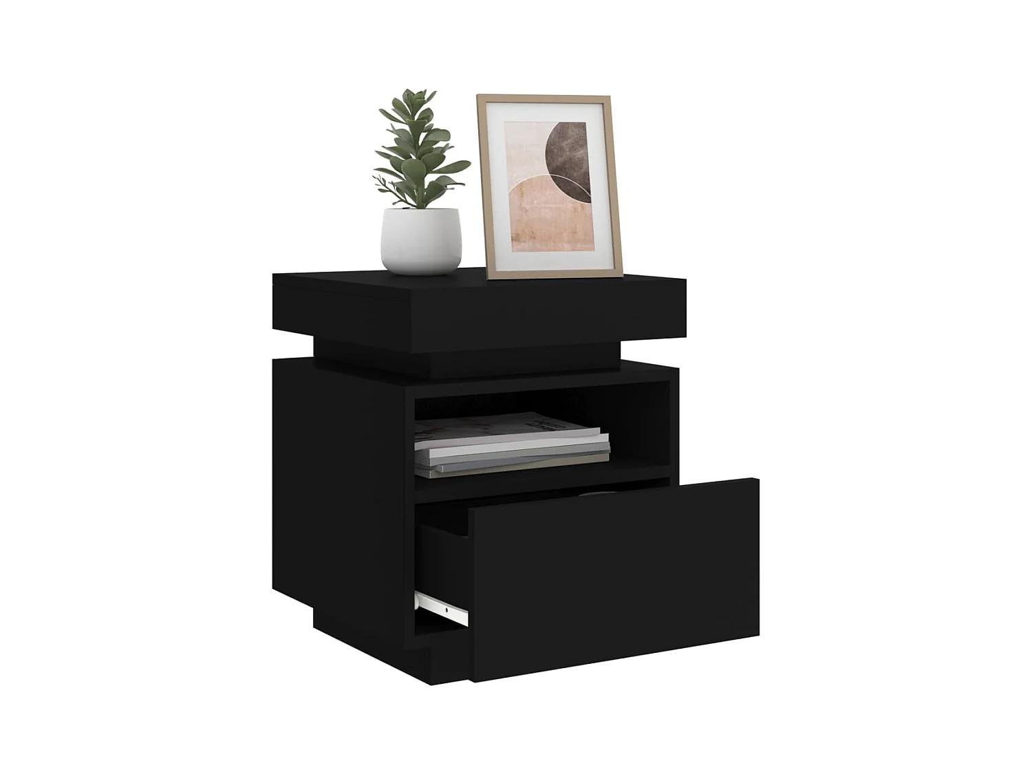 Comodino con luci LED nero 40x39x48,5 cm