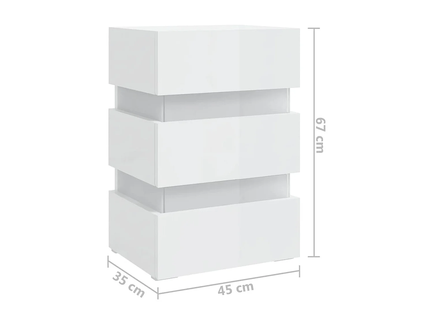 Comodino LED con bianco lucido 45x35x67 cm