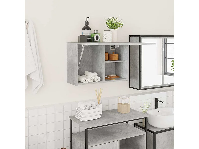 Mobiletto da bagno a muro grigio cemento 60x25x40 cm in legno ingegnerizzato