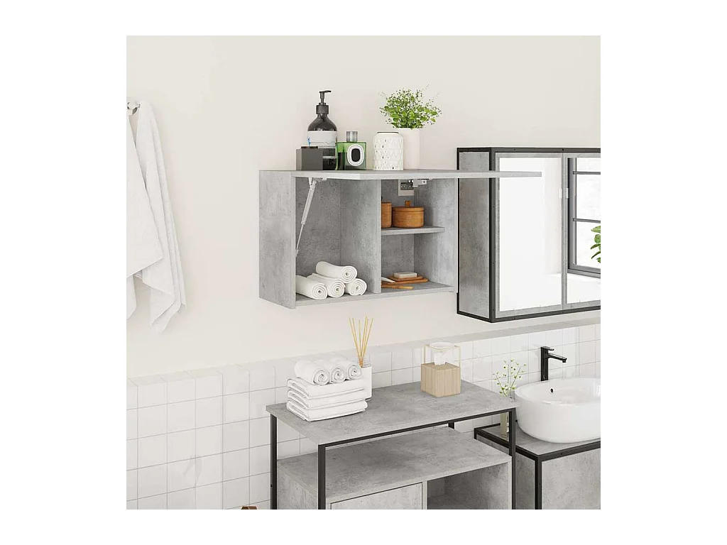 Mueble de baño de pared gris hormigón 60x25x40 cm madera de ingeniería