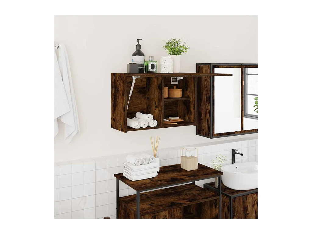 Gerookt eiken badkamerkast 60x25x40 cm bewerkt hout