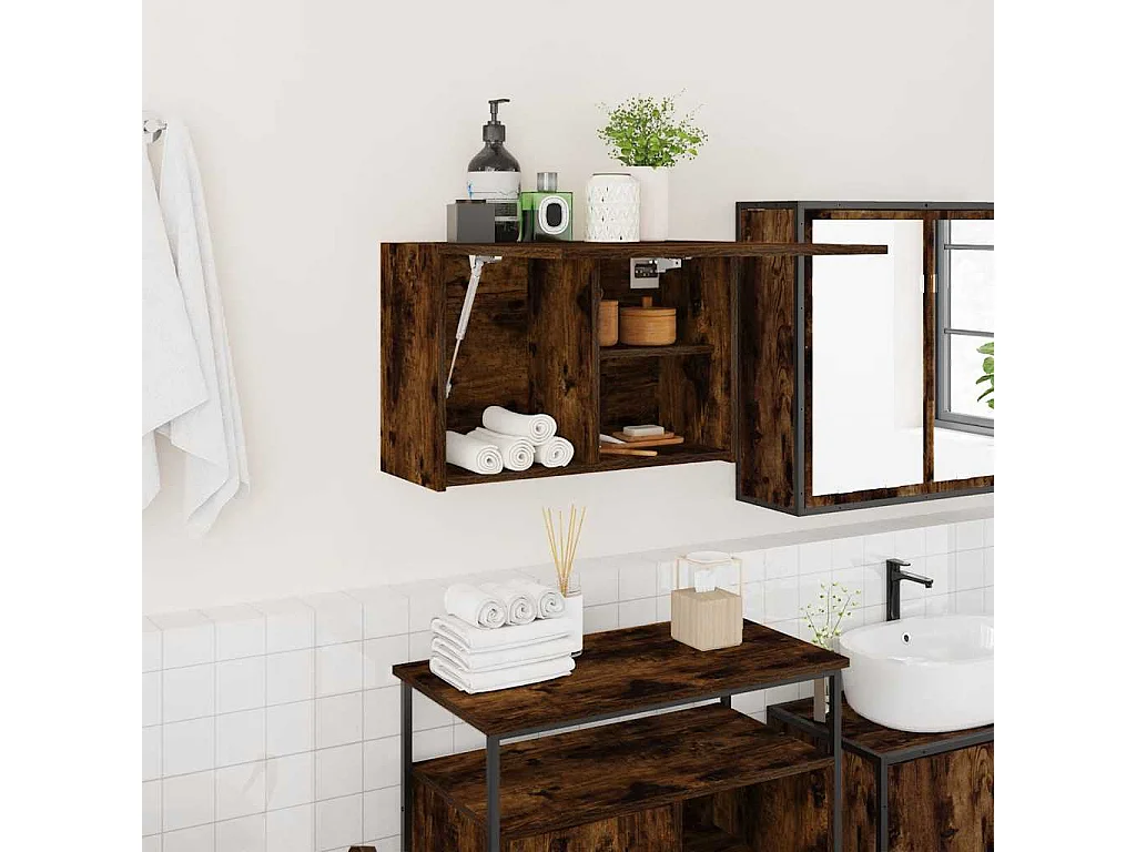 Armoire murale de bain chêne fumé 60x25x40 cm bois d'ingénierie