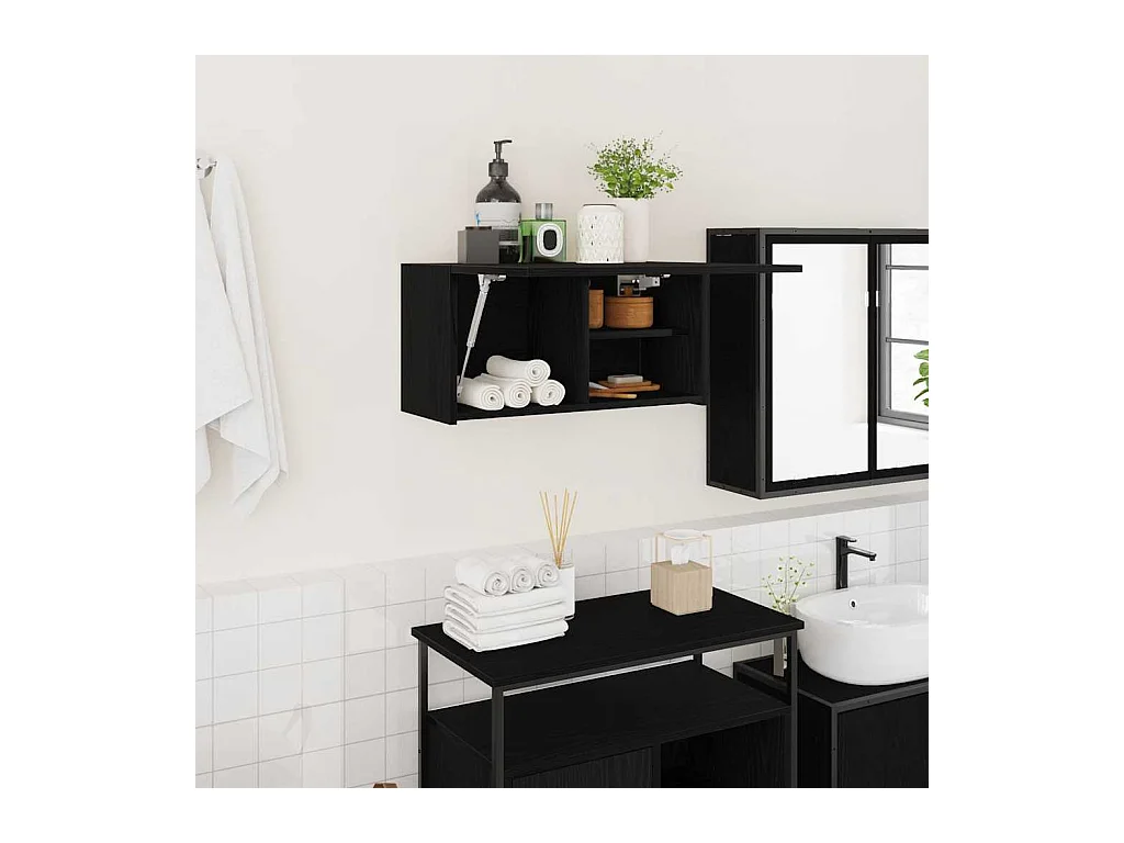 Armoire murale de bain noir 60x25x30 cm bois d'ingénierie